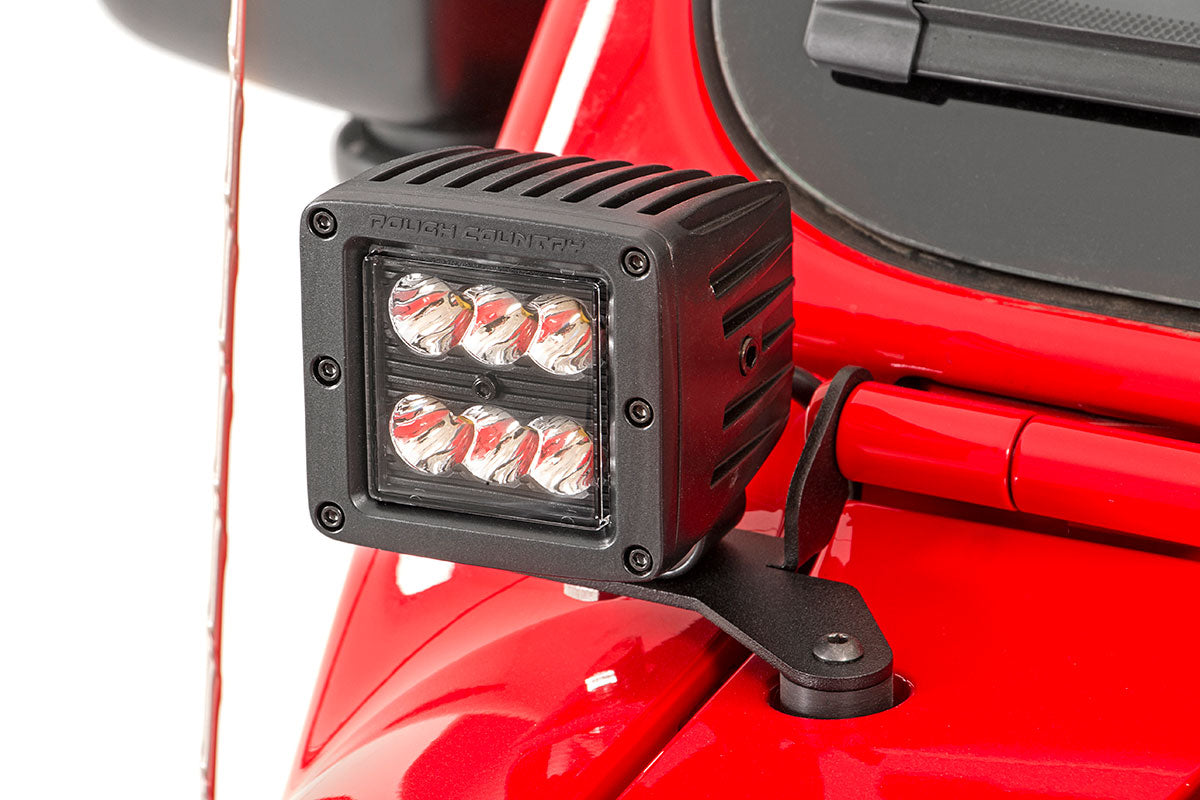 LED Light Kit Hinge Mount 2 Inch Black Pair Jeep Gladiator JT/Wrangler JL (18-26) Rough Country