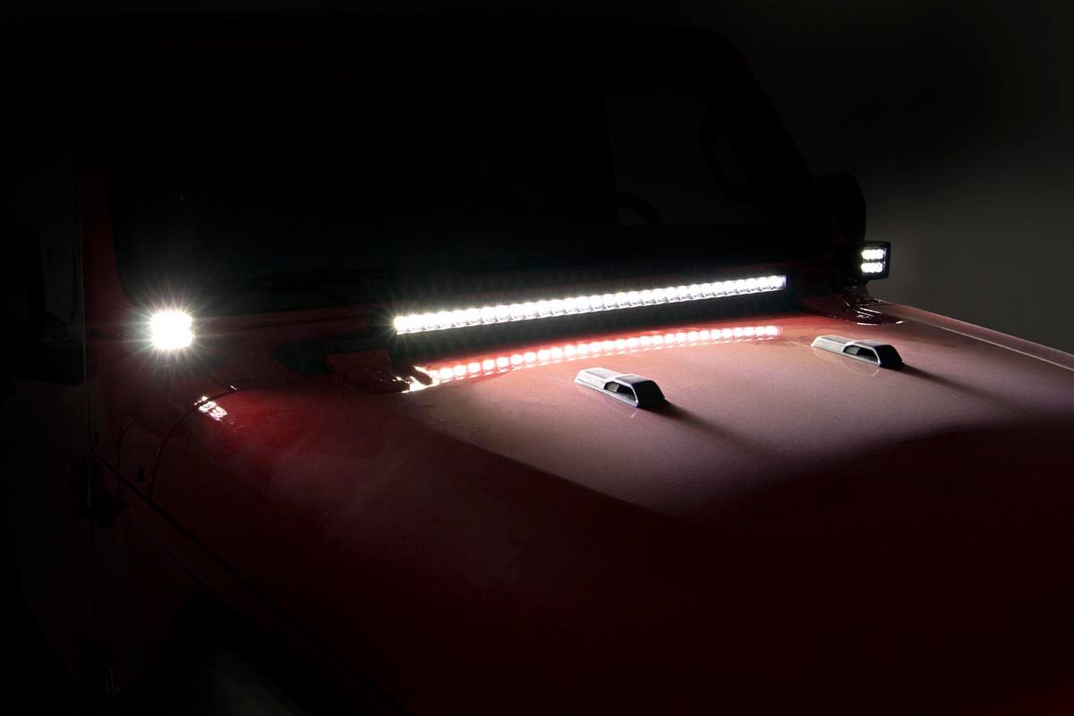 LED Light Kit Hinge Mount 2 Inch Black Pair Jeep Gladiator JT/Wrangler JL (18-26) Rough Country