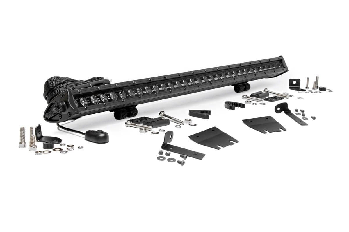 LED Light Kit Hood Mount 30 Inch Black Single Row Jeep Gladiator JT/Wrangler JL (18-26) Rough Country