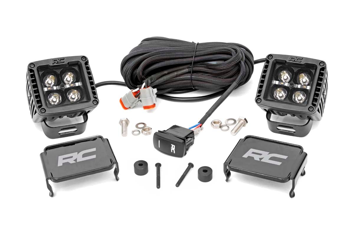 LED Light Kit Cowl Mount 2 Inch Black Pair Amber DRL Jeep Gladiator JT/Wrangler JL (18-26) Rough Country