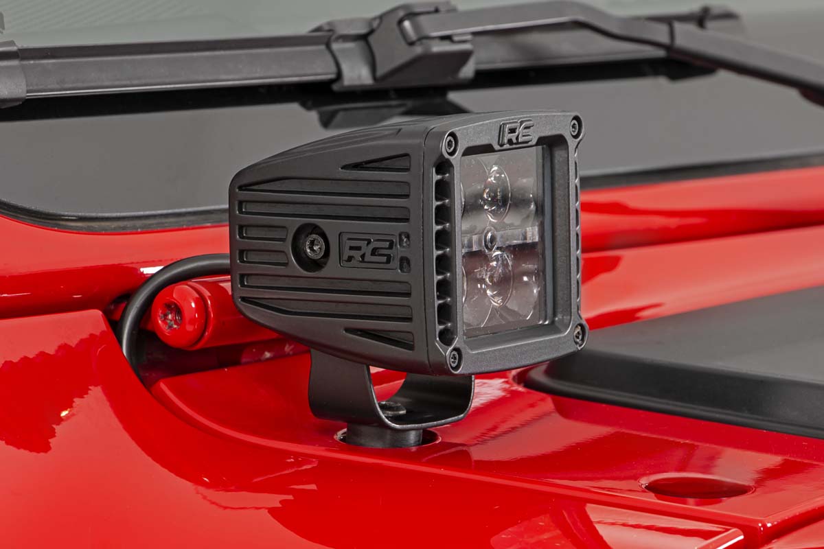 LED Light Kit Cowl Mount 2 Inch Black Pair White DRL Jeep Gladiator JT/Wrangler JL (18-26) Rough Country