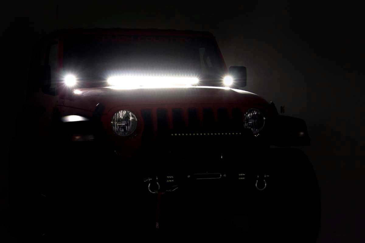 LED Light Kit Cowl Mount 2 Inch Black Pair Jeep Gladiator JT/Wrangler JL (18-26) Rough Country