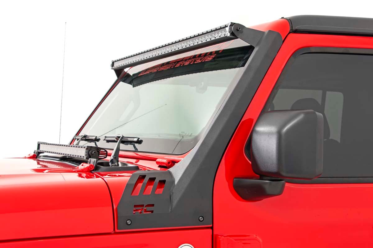 LED Light Kit Windshield Mount 50 Inch Black Single Row Jeep Gladiator JT/Wrangler JL (18-26) Rough Country