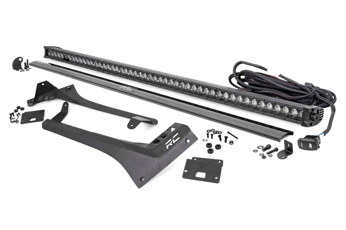 LED Light Kit Windshield 50 Inch Black Single Row WHT DRL Jeep Gladiator JT/Wrangler JL (18-26) Rough Country