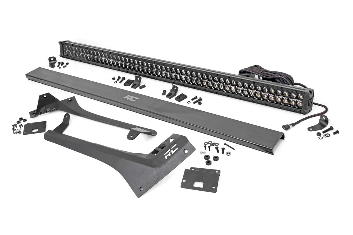 LED Light Kit Windshield 50 Inch Black Dual Row Amber DRL Jeep Gladiator JT/Wrangler JL (18-26) Rough Country