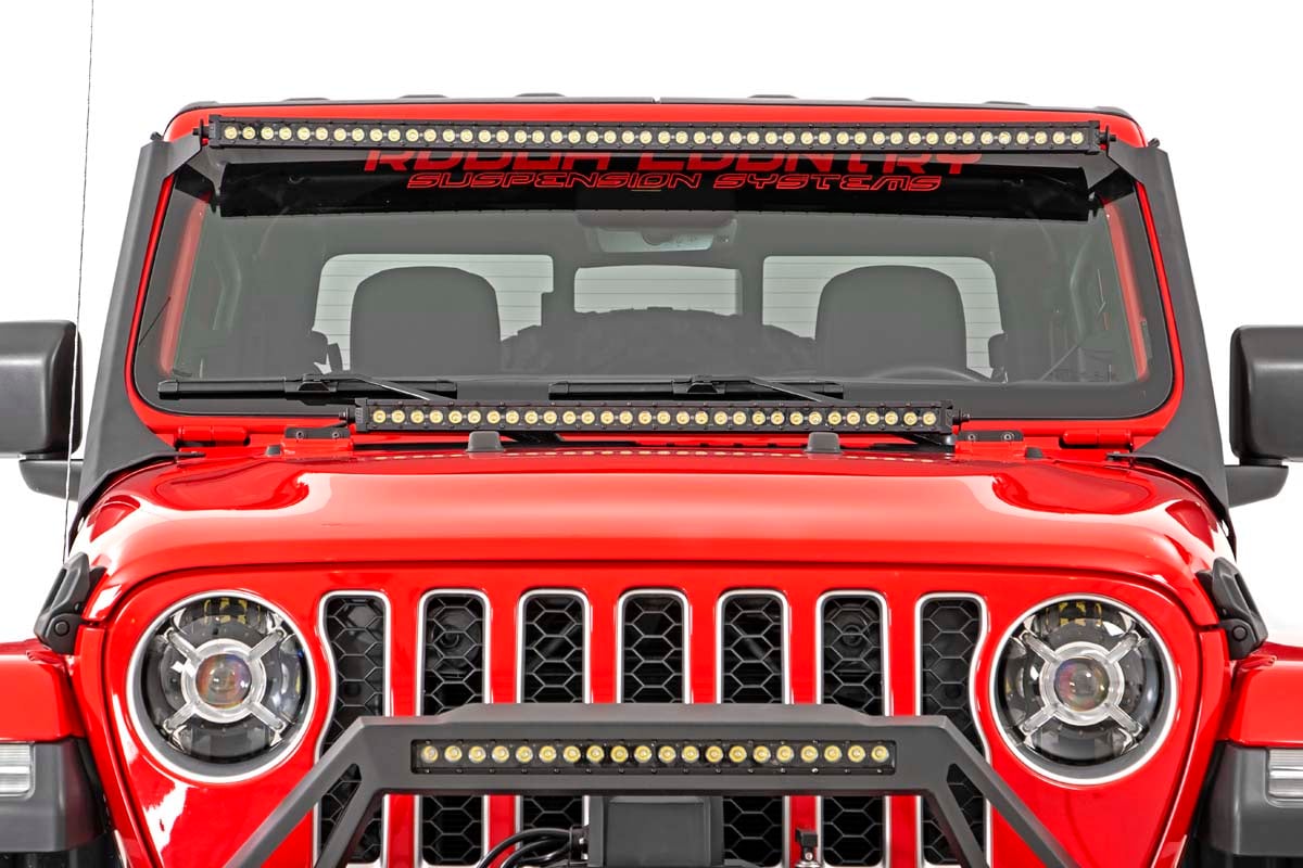 LED Light Kit Windshield Mount 50 Inch Black Dual Row Jeep Gladiator JT/Wrangler JL (18-26) Rough Country