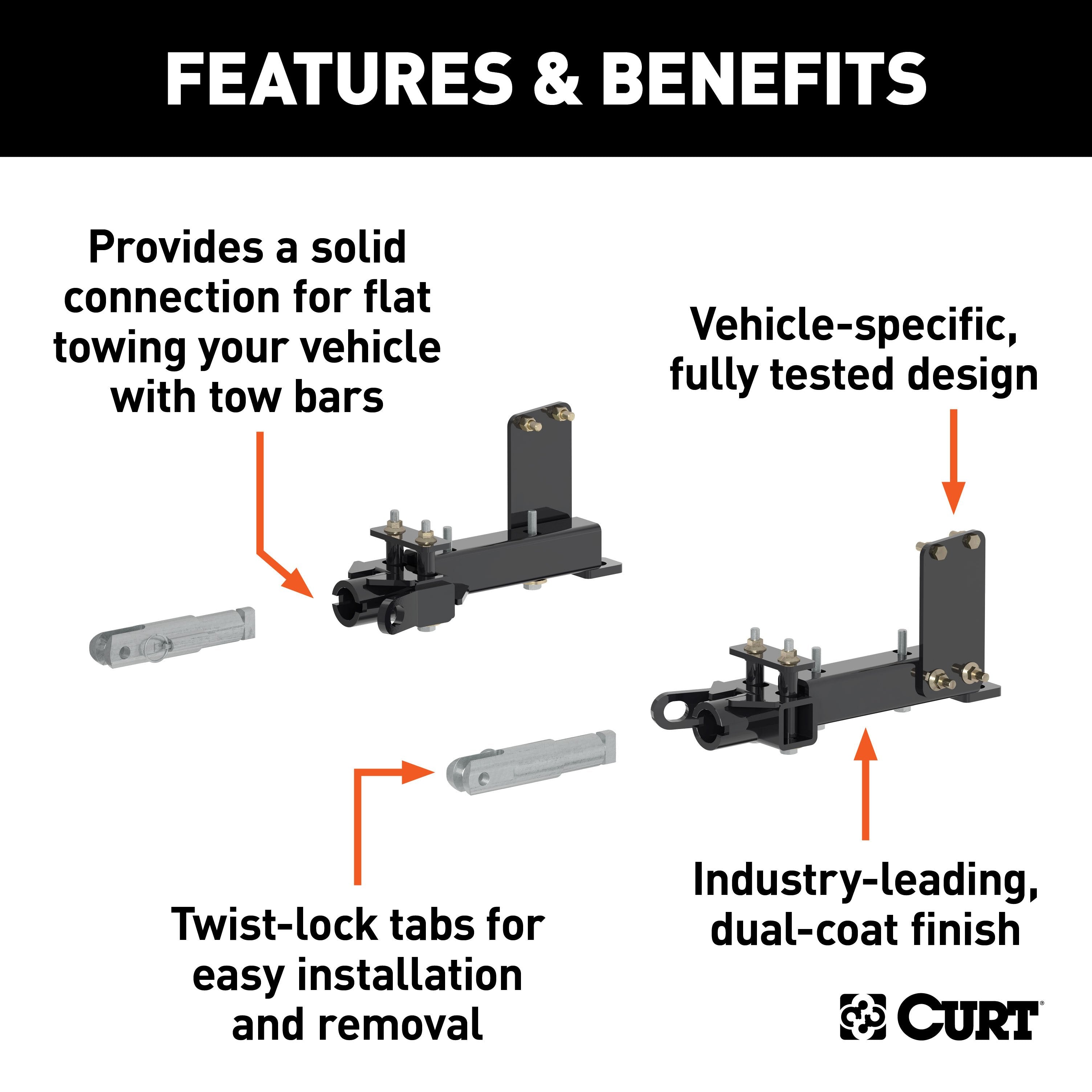 CURT Custom Tow Bar Base Plate Brackets for Dinghy Towing, Fits Select Dodge Durango, Jeep Grand Cherokee Model 70101
