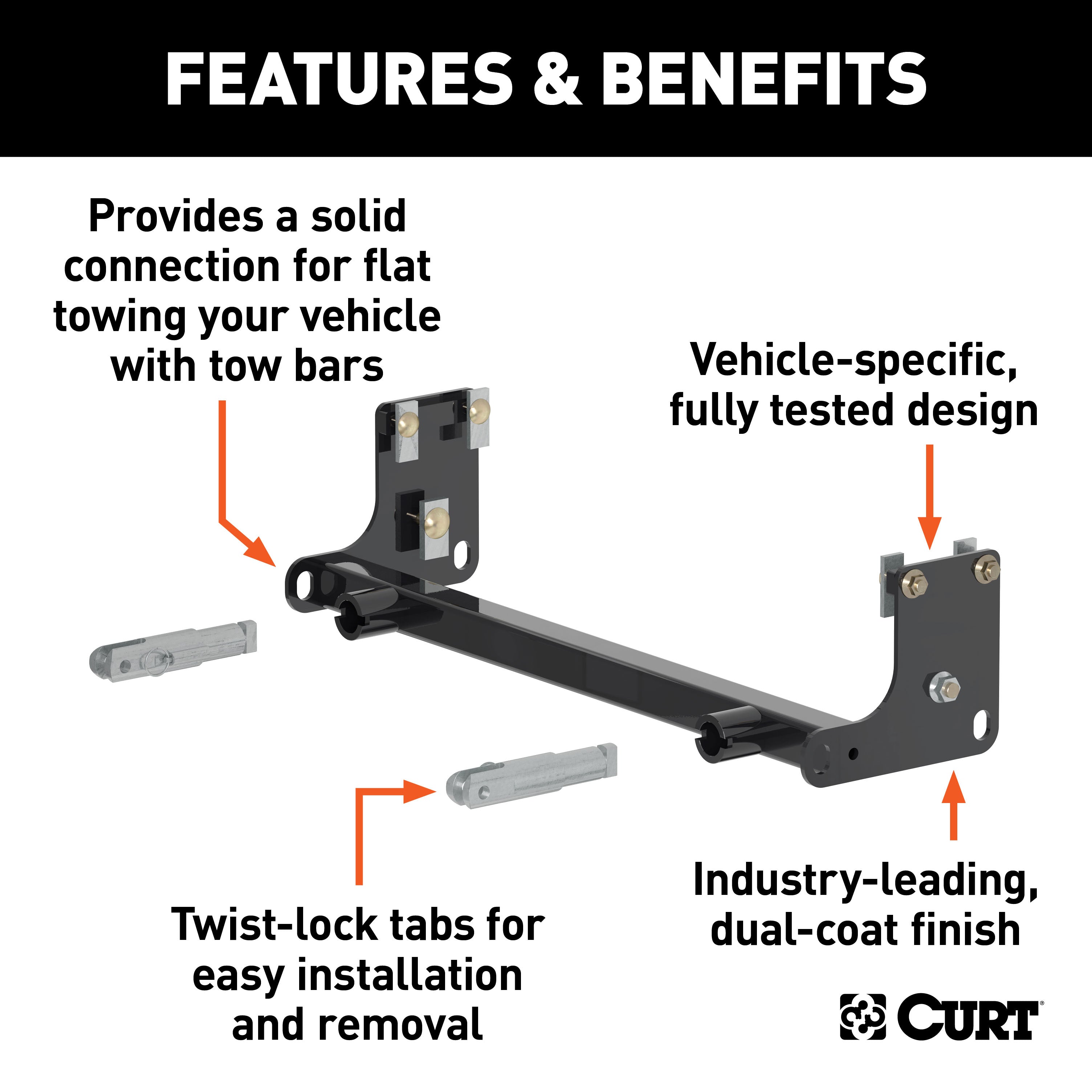 CURT Custom Tow Bar Base Plate Brackets for Dinghy Towing, Fits Select Jeep Wrangler JK Model 70102