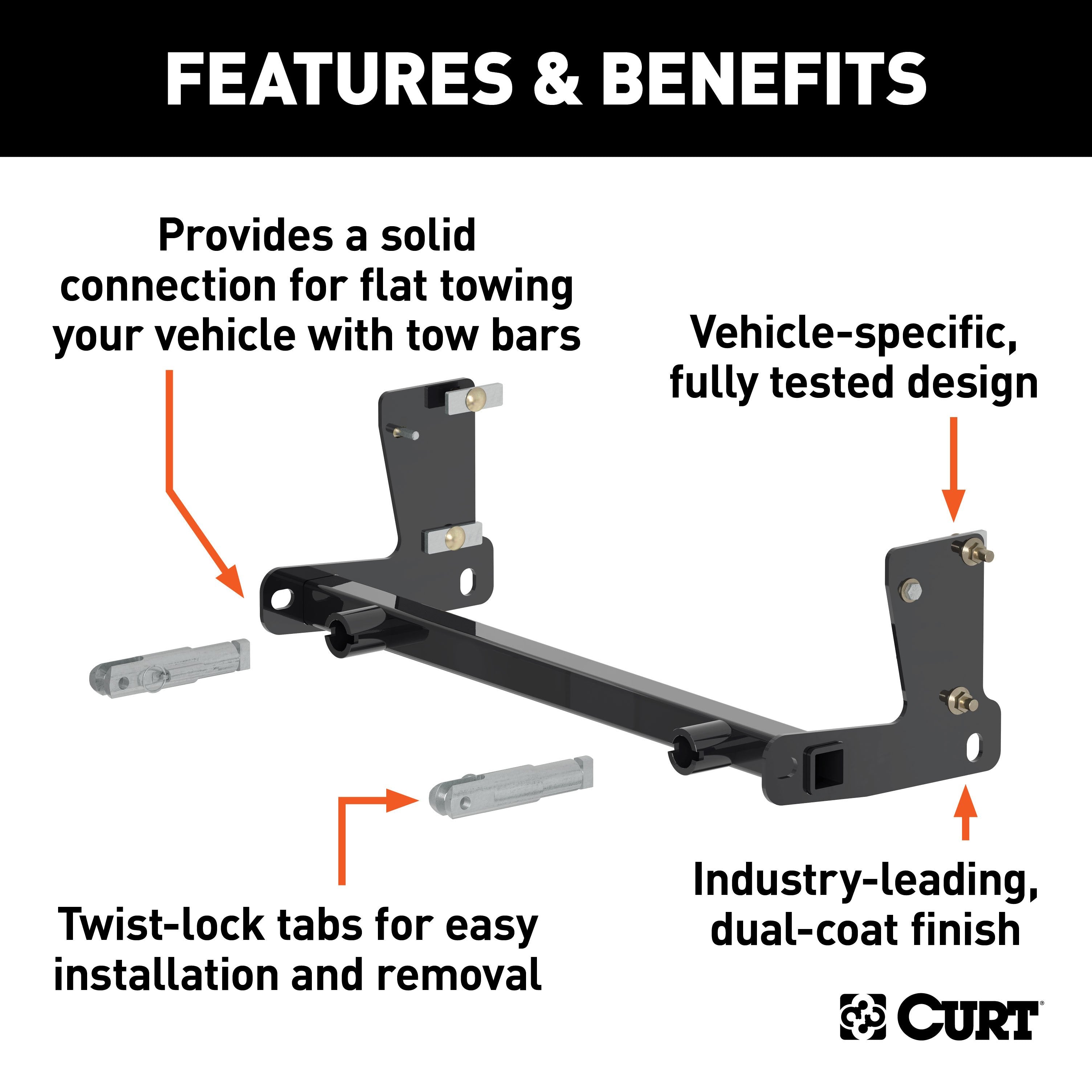 CURT Custom Tow Bar Base Plate Brackets for Dinghy Towing, Fits Select Jeep Wrangler JL Model 70105