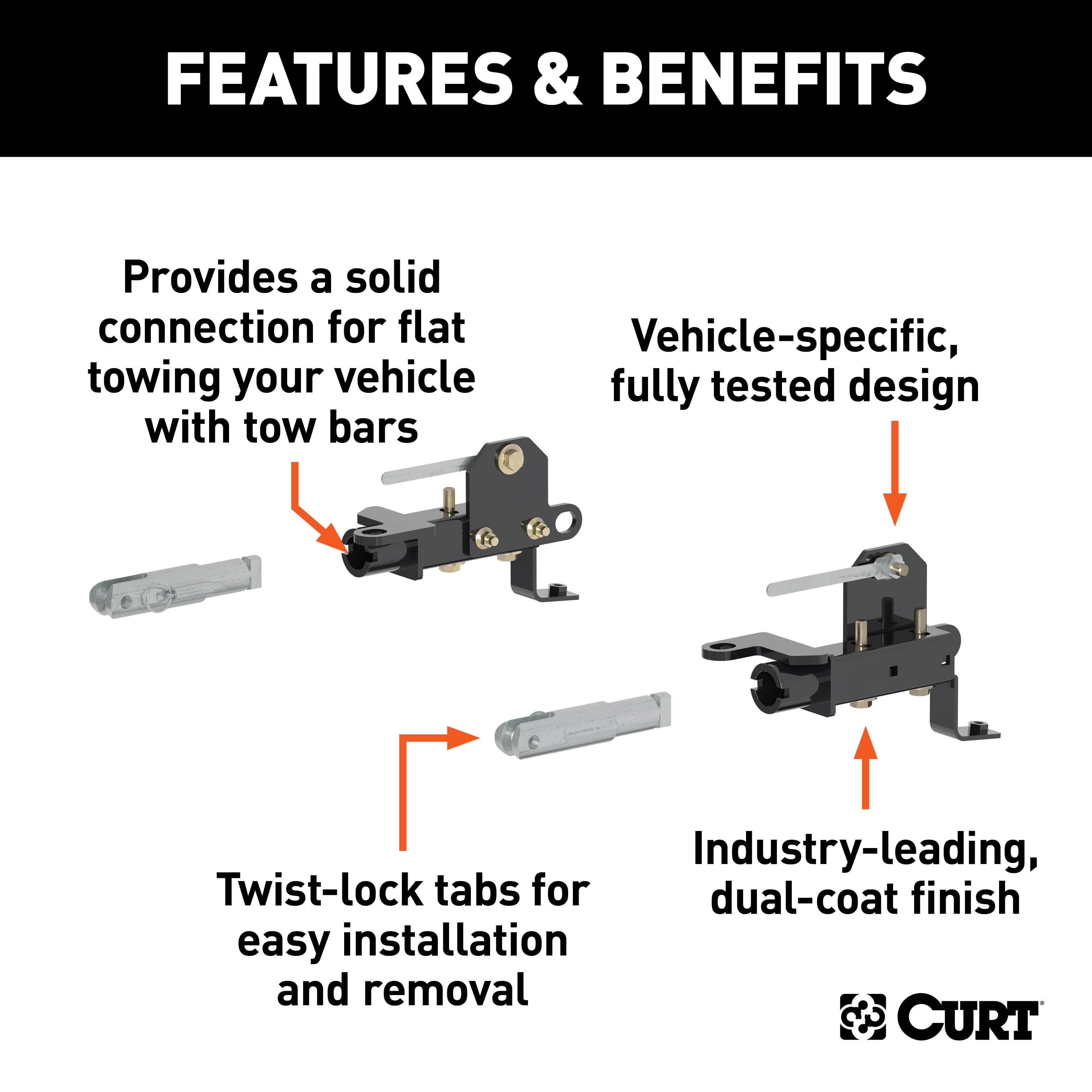 CURT Custom Tow Bar Base Plate Brackets for Dinghy Towing, Fits Select Ford Ranger Model 70127