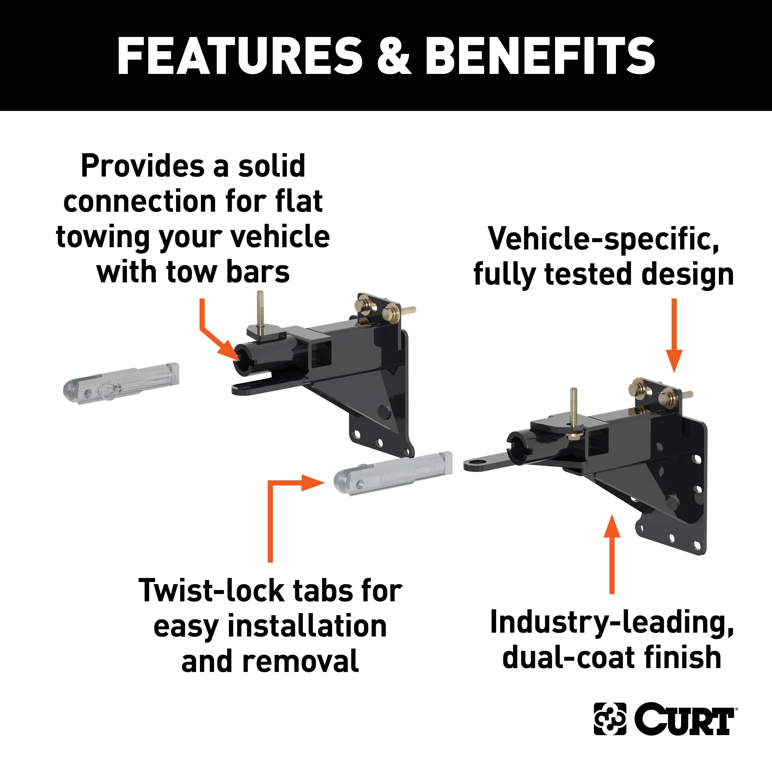 CURT Custom Tow Bar Base Plate Brackets for Dinghy Towing, Fits Select Jeep Cherokee Model 70134