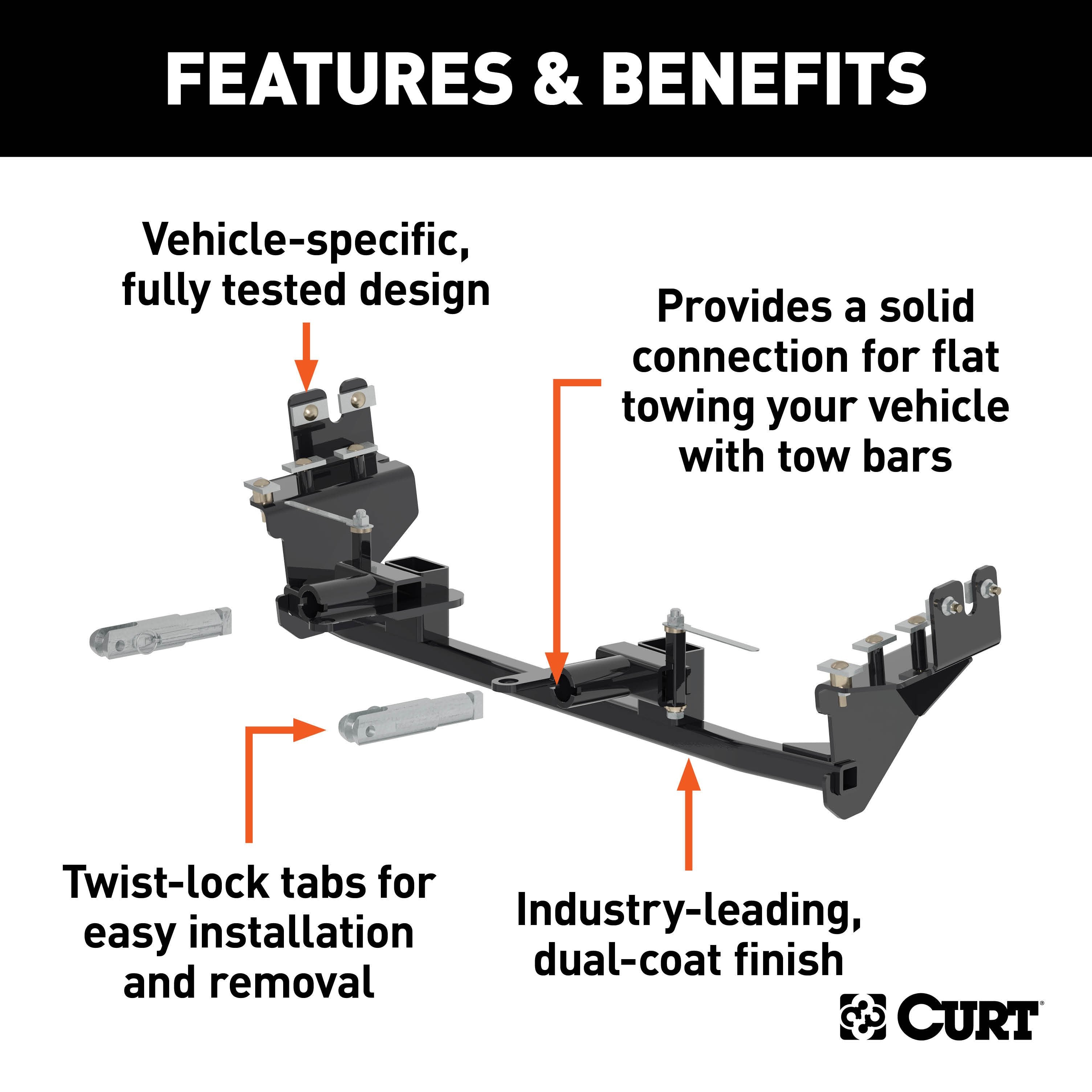 CURT Custom Tow Bar Base Plate Brackets for Dinghy Towing, Fits Select Ford Flex Model 70135