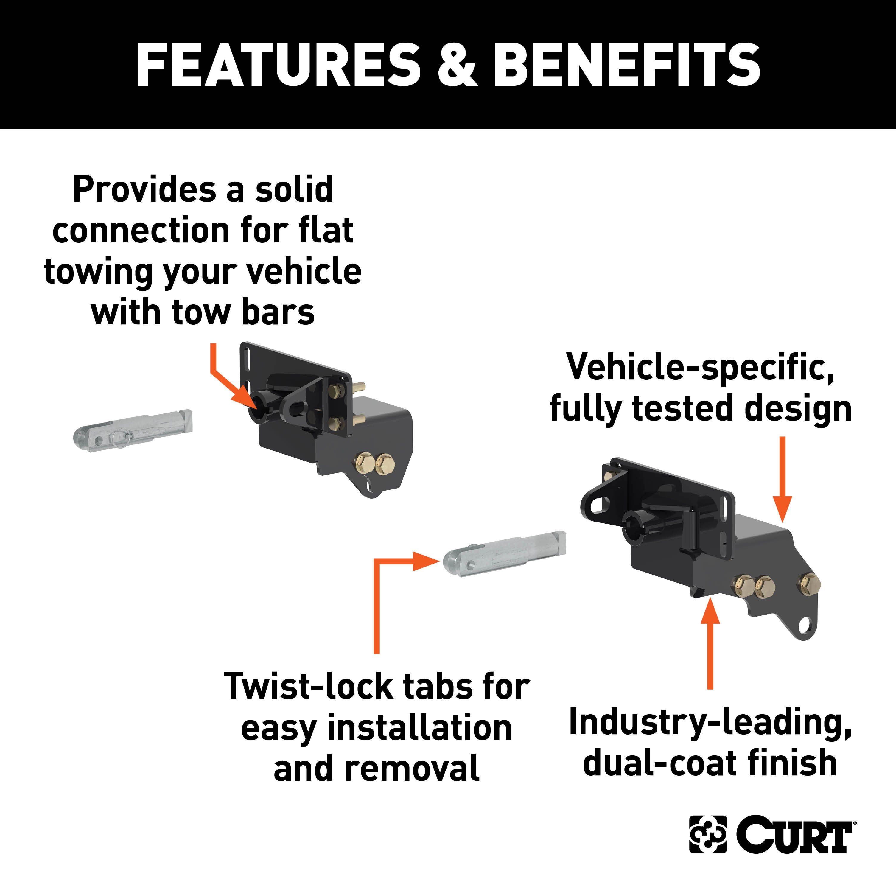 CURT Custom Tow Bar Base Plate Brackets for Dinghy Towing, Fits Select Ford F-250 Model 70137