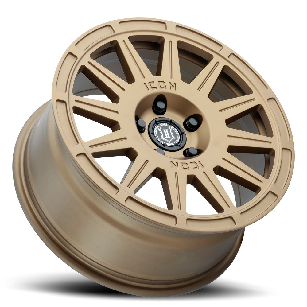 Ricochet 17 X 8 / 5 X 100 / 38 MM / 6 Inch Back Space Satin Gold, ICON Alloys