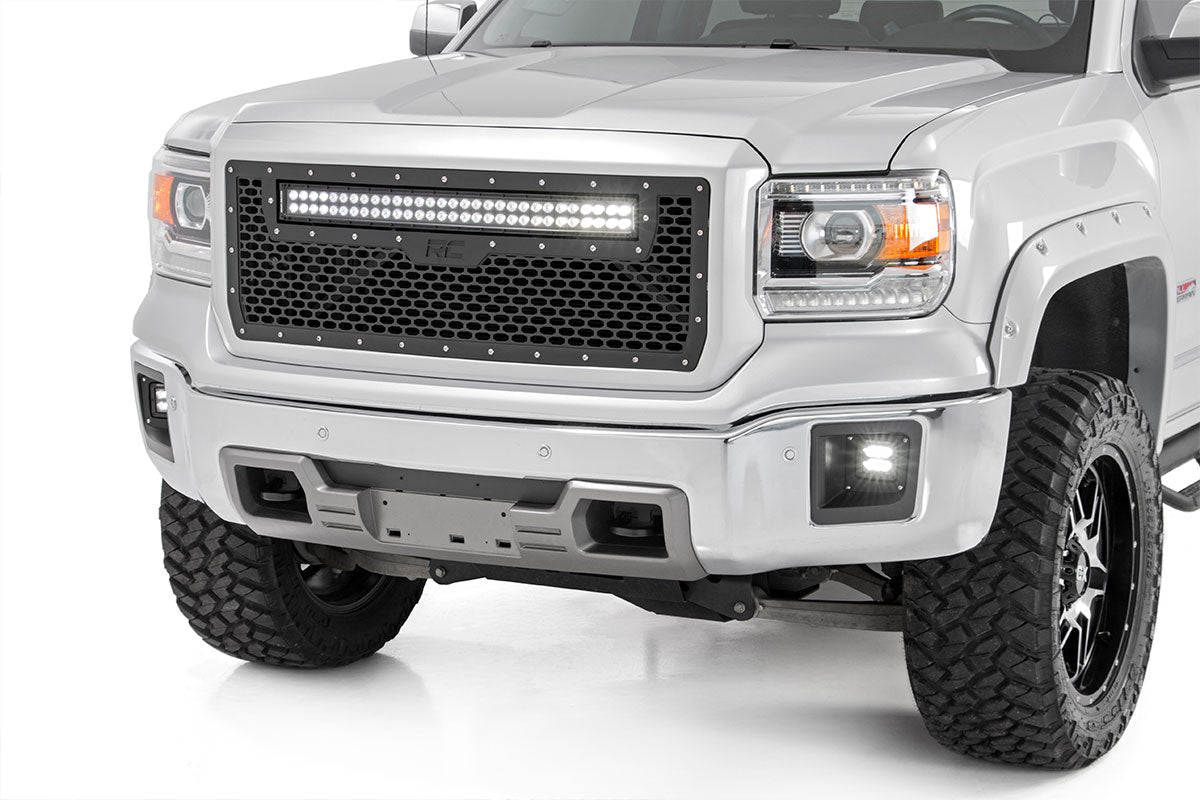 Mesh Grille 30 Inch Dual Row LED Black White DRL GMC Sierra 1500 (14-15) Rough Country