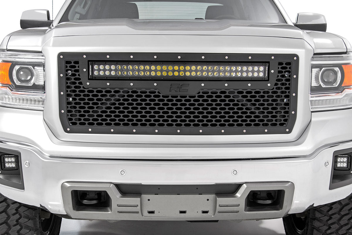 Mesh Grille 30 Inch Dual Row LED Black GMC Sierra 1500 2WD/4WD (2014-2015) Rough Country