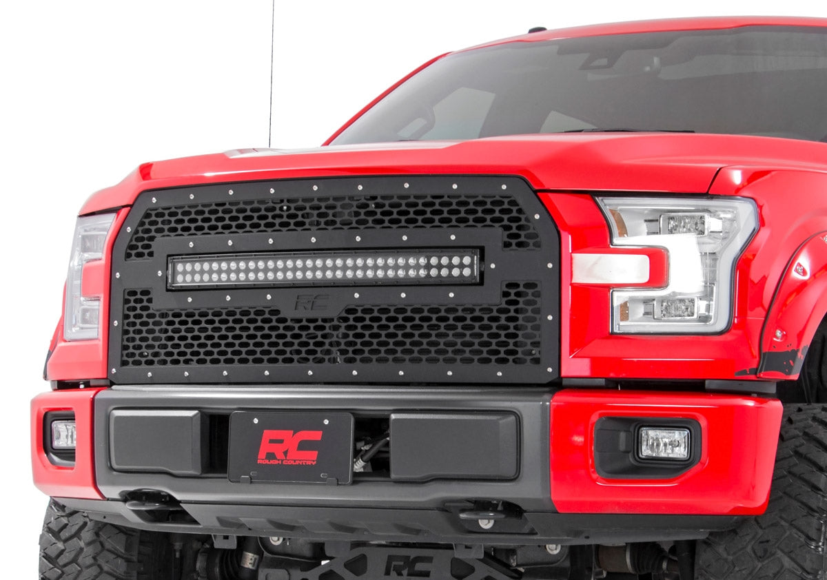 Mesh Grille 30 Inch Dual Row LED Black Ser Ford F-150 2WD/4WD (2015-2017) Rough Country