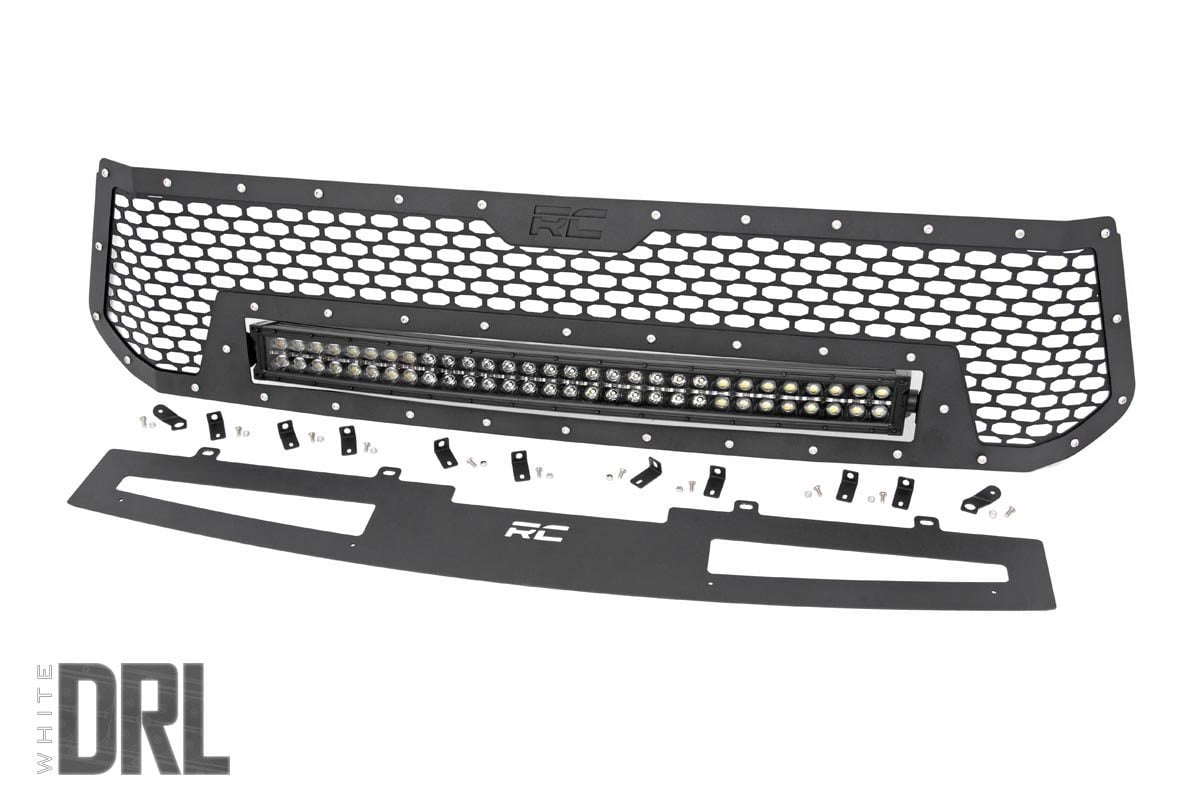 Mesh Grille 30 Inch Dual Row LED Black White DRL Toyota Tundra (14-17) Rough Country