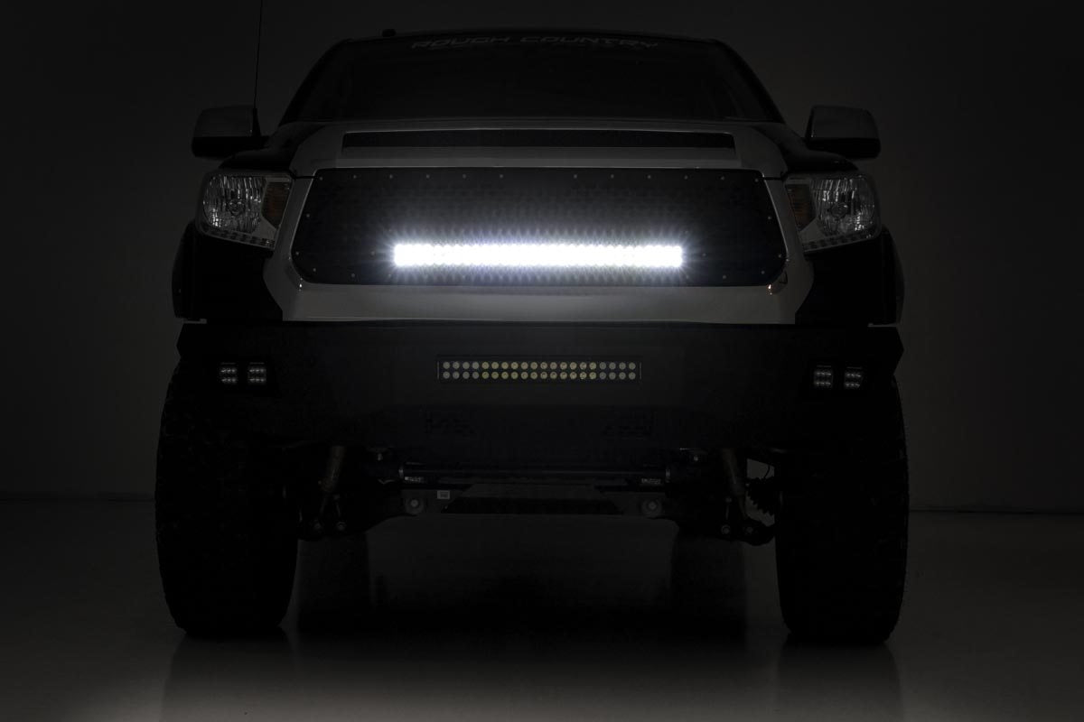 Mesh Grille 30 Inch Dual Row LED Black White DRL Toyota Tundra (14-17) Rough Country