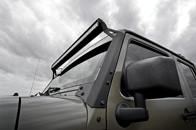 LED Light Mounts Upper Windshield 50 Inch Jeep Wrangler JK/Wrangler Unlimited (07-18) Rough Country