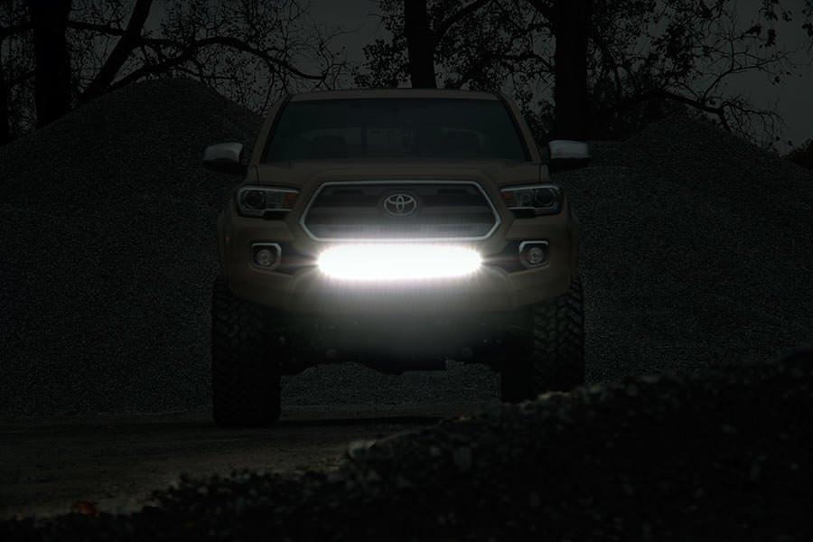 LED Light Kit Lower Grille Mount 30 Inch Black Single Row White DRL Toyota Tacoma (16-23) Rough Country