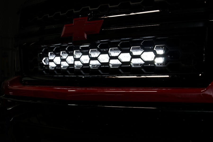LED Light Kit Behind Grille Mount 30 Inch Black Dual Row White DRL Chevy Silverado 1500 (14-15) Rough Country