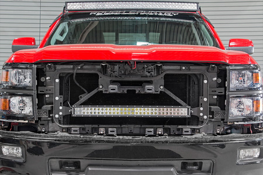 LED Light Kit Behind Grille Mount 30 Inch Black Dual Row White DRL Chevy Silverado 1500 (14-15) Rough Country