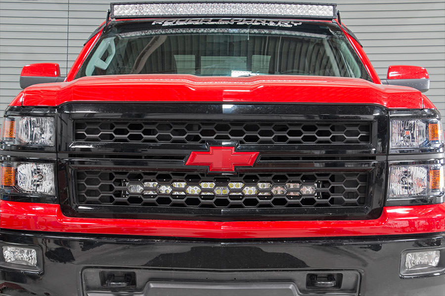 LED Light Kit Behind Grille Mount 30 Inch Black Dual Row White DRL Chevy Silverado 1500 (14-15) Rough Country