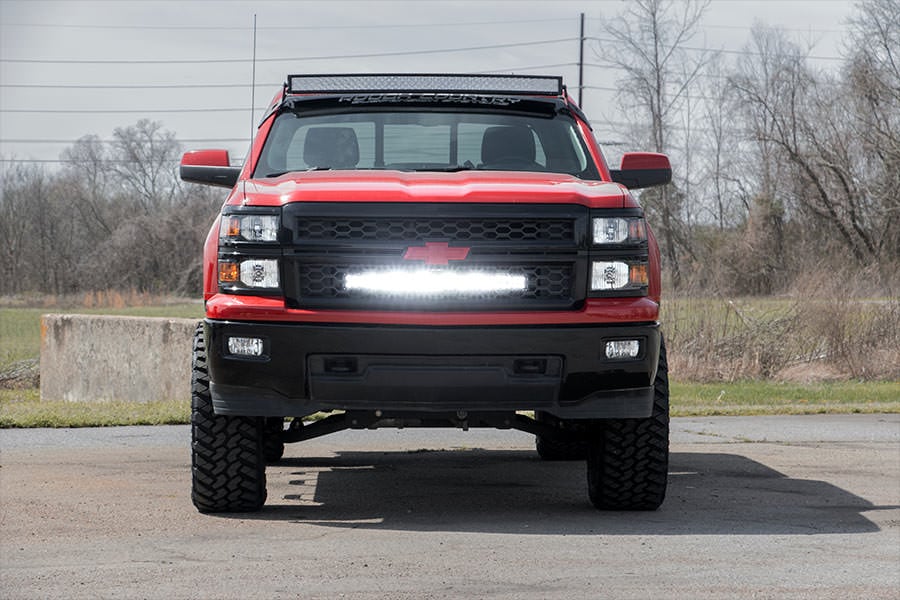 LED Light Kit Behind Grille Mount 30 Inch Black Dual Row White DRL Chevy Silverado 1500 (14-15) Rough Country
