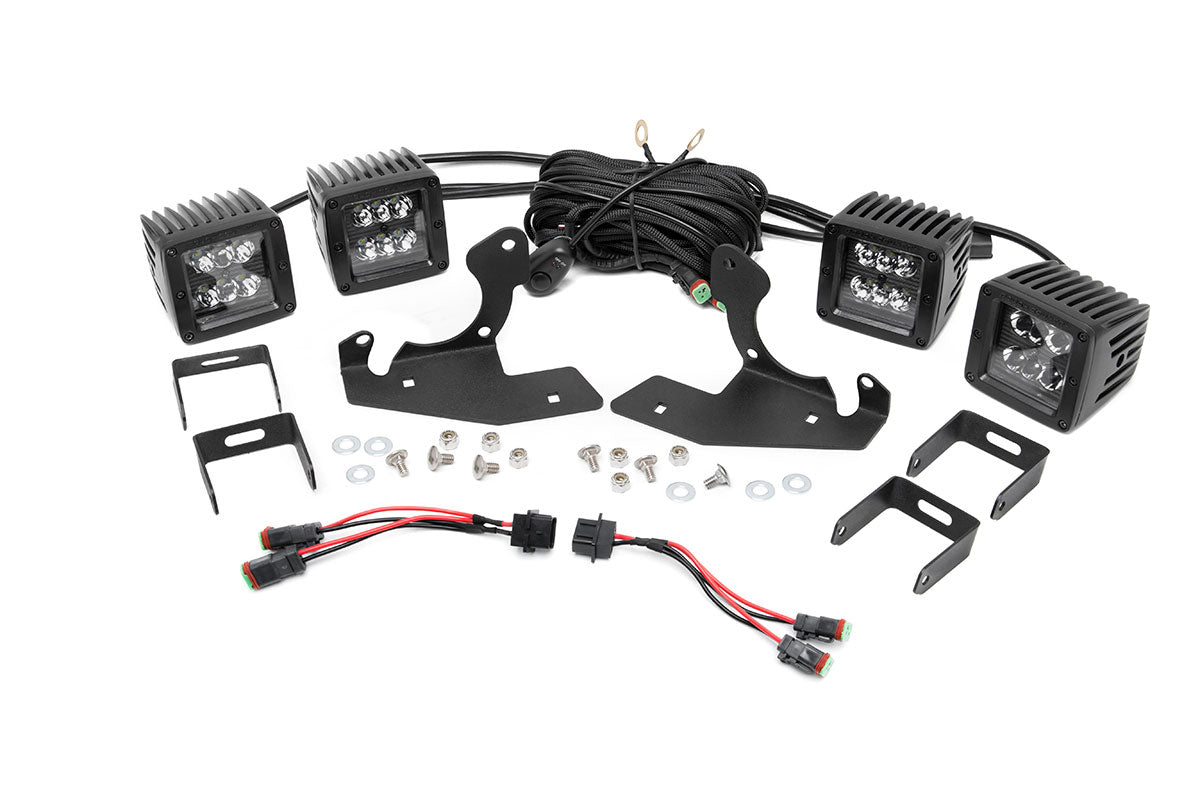 LED Light Kit Fog Mount Dual 2 Inch Black Pair Chevy Silverado 2500 HD/3500 HD (11-14) Rough Country