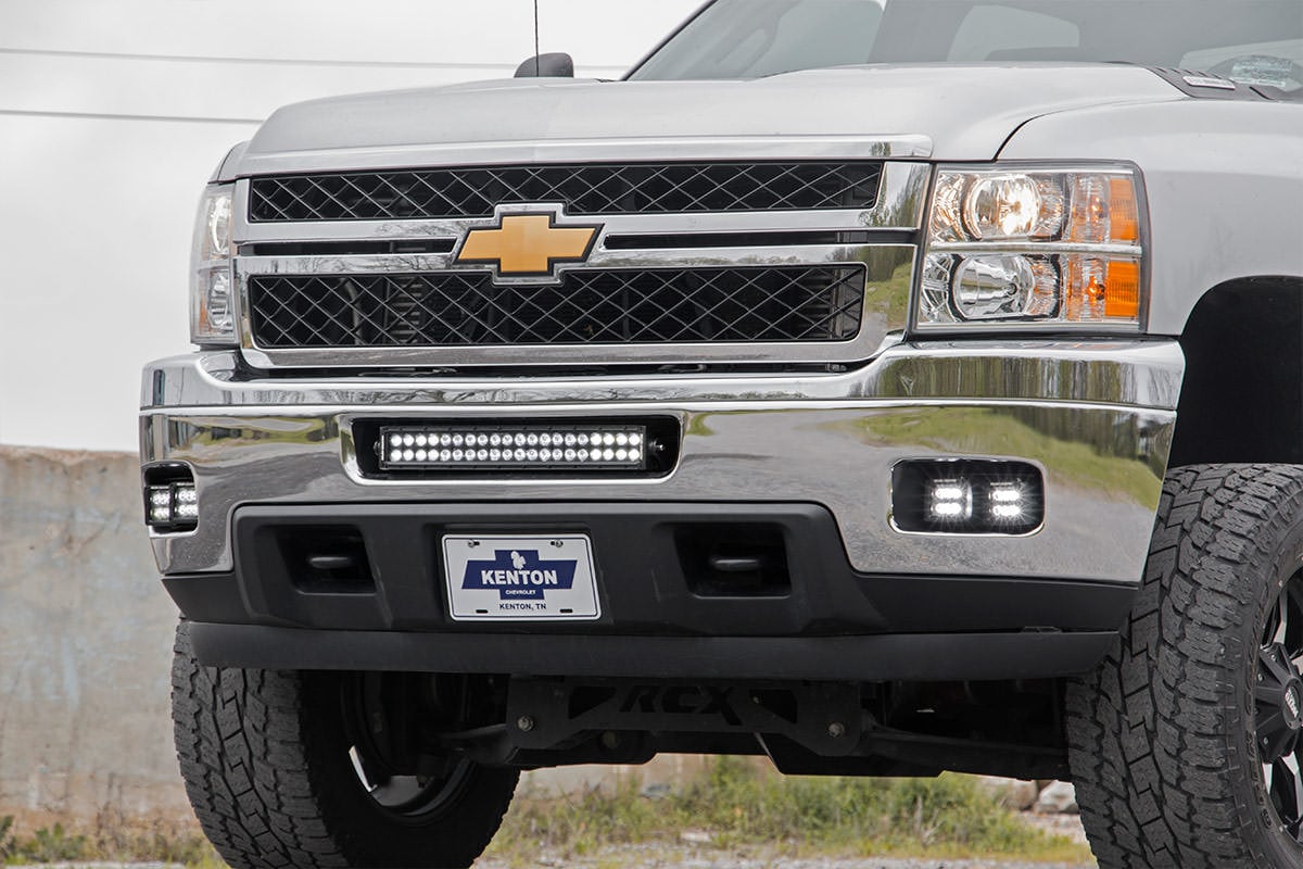 LED Light Kit Fog Mount Dual 2 Inch Black Pair Chevy Silverado 2500 HD/3500 HD (11-14) Rough Country