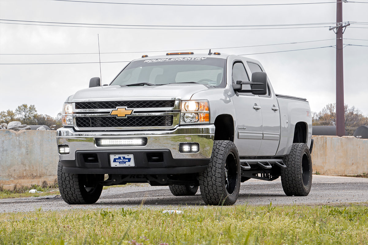 LED Light Kit Fog Mount Dual 2 Inch Black Pair Chevy Silverado 2500 HD/3500 HD (11-14) Rough Country