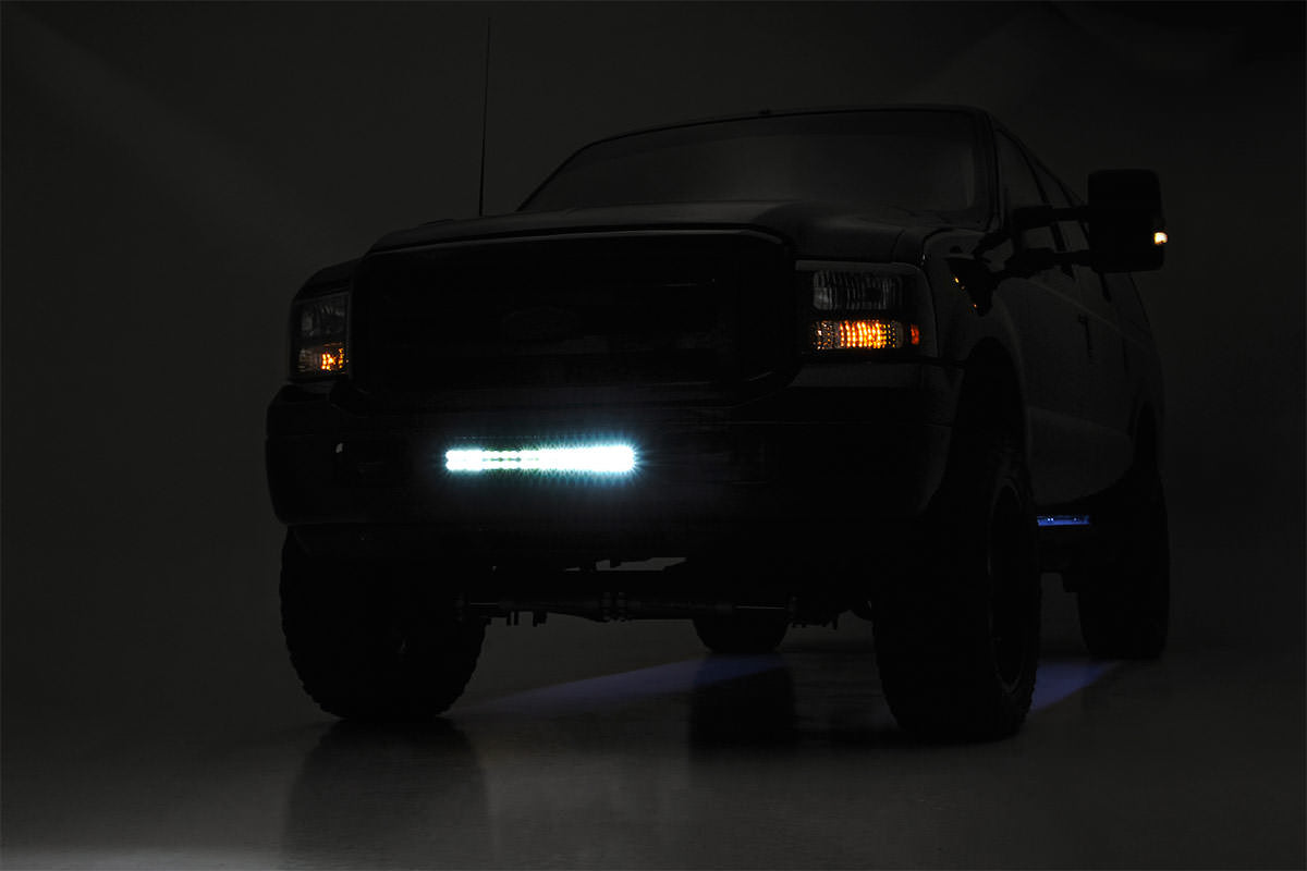 LED Light Kit Bumper Mount 20 Inch Black Dual Row Amber DRL Ford F-250/F-350 Super Duty (05-07) Rough Country