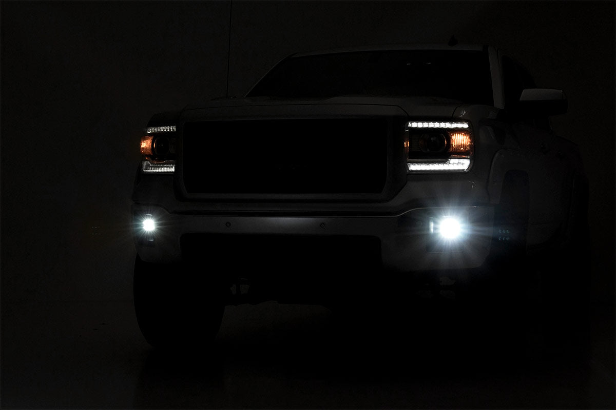 LED Light Kit Fog Mount 2 Inch Black Pair GMC Sierra 1500 2WD/4WD (14-15) Rough Country