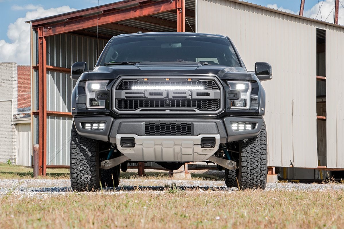 LED Light Kit Fog Mount Triple 2 Inch Black Pair White DRL Ford Raptor (17-20) Rough Country