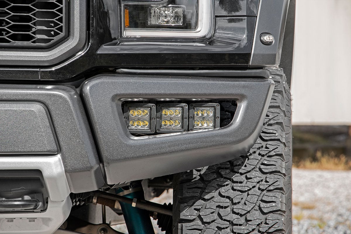 LED Light Kit Fog Mount Triple 2 Inch Black Pair Ford Raptor 4WD (17-20) Rough Country