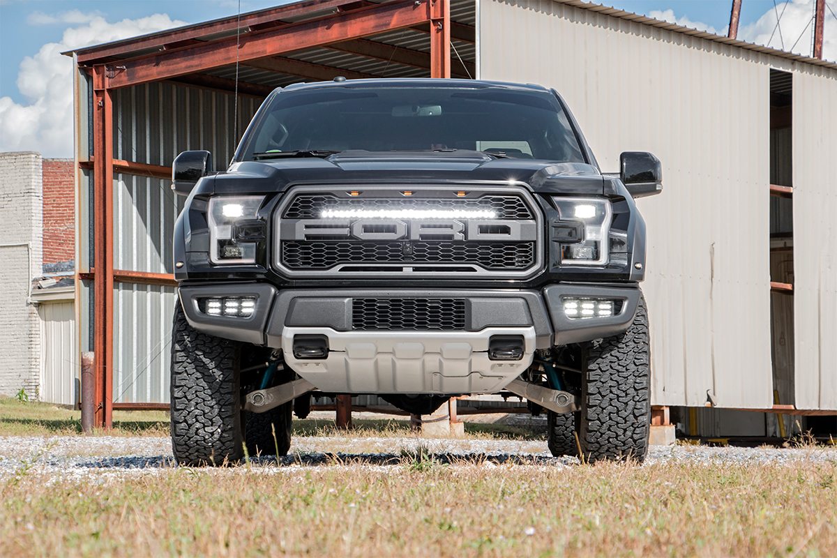 LED Light Kit Fog Mount Triple 2 Inch Black Pair Ford Raptor 4WD (17-20) Rough Country