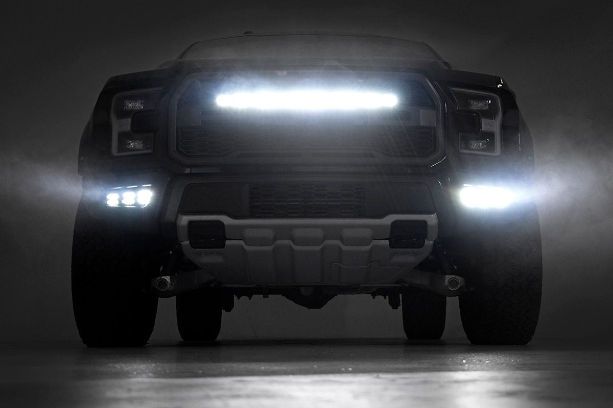 LED Light Kit Fog Mount Triple 2 Inch Black Pair Ford Raptor 4WD (17-20) Rough Country