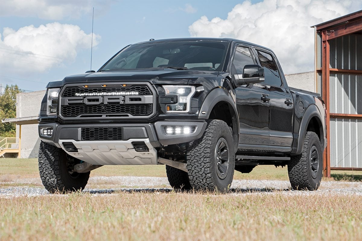 LED Light Kit Grille Mount 30 Inch Black Single Row Ford Raptor 4WD (17-20) Rough Country