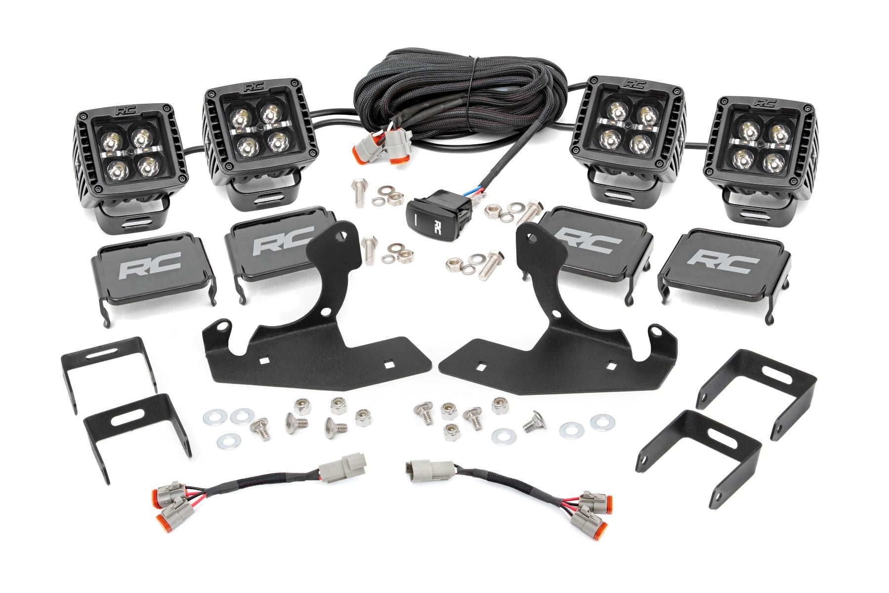 LED Light Kit Fog 2 Inch Black Pairs x2 White DRL Chevy Silverado 1500/2500HD/3500HD Rough Country