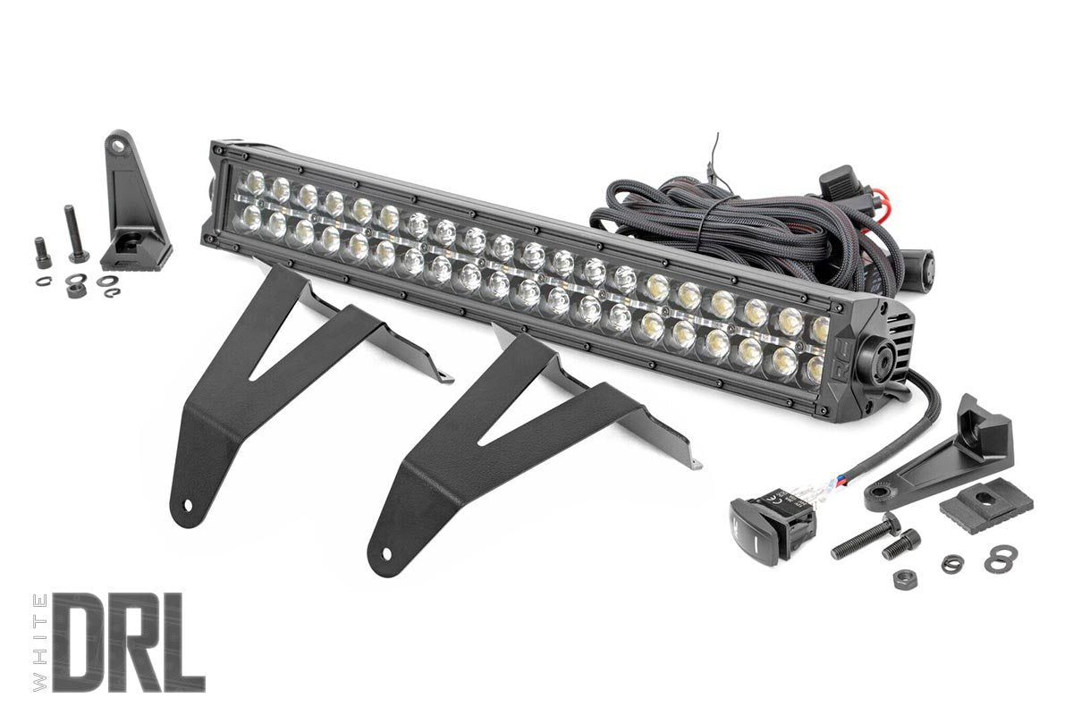 LED Light Kit Bumper Mount 20 Inch Black Dual Row White DRL Ram 1500 (19-24) Rough Country