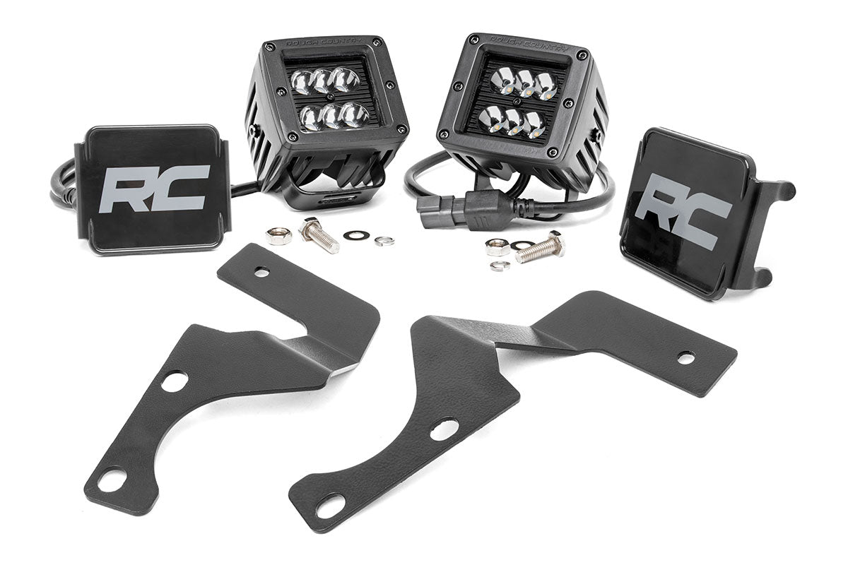 LED Light Kit Ditch Mount 2 Inch Black Spot Pair Toyota 4Runner (10-24) Rough Country