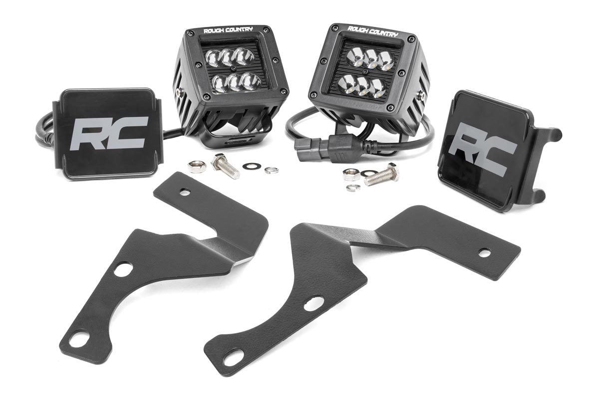 LED Light Kit Ditch Mount 2 Inch Black Flood Pair Toyota 4Runner (10-24) Rough Country