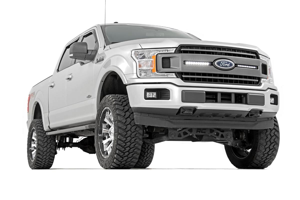 LED Light Kit Grille Mount 10 Inch Black Slimline Pair Ford F-150 (18-20) Rough Country