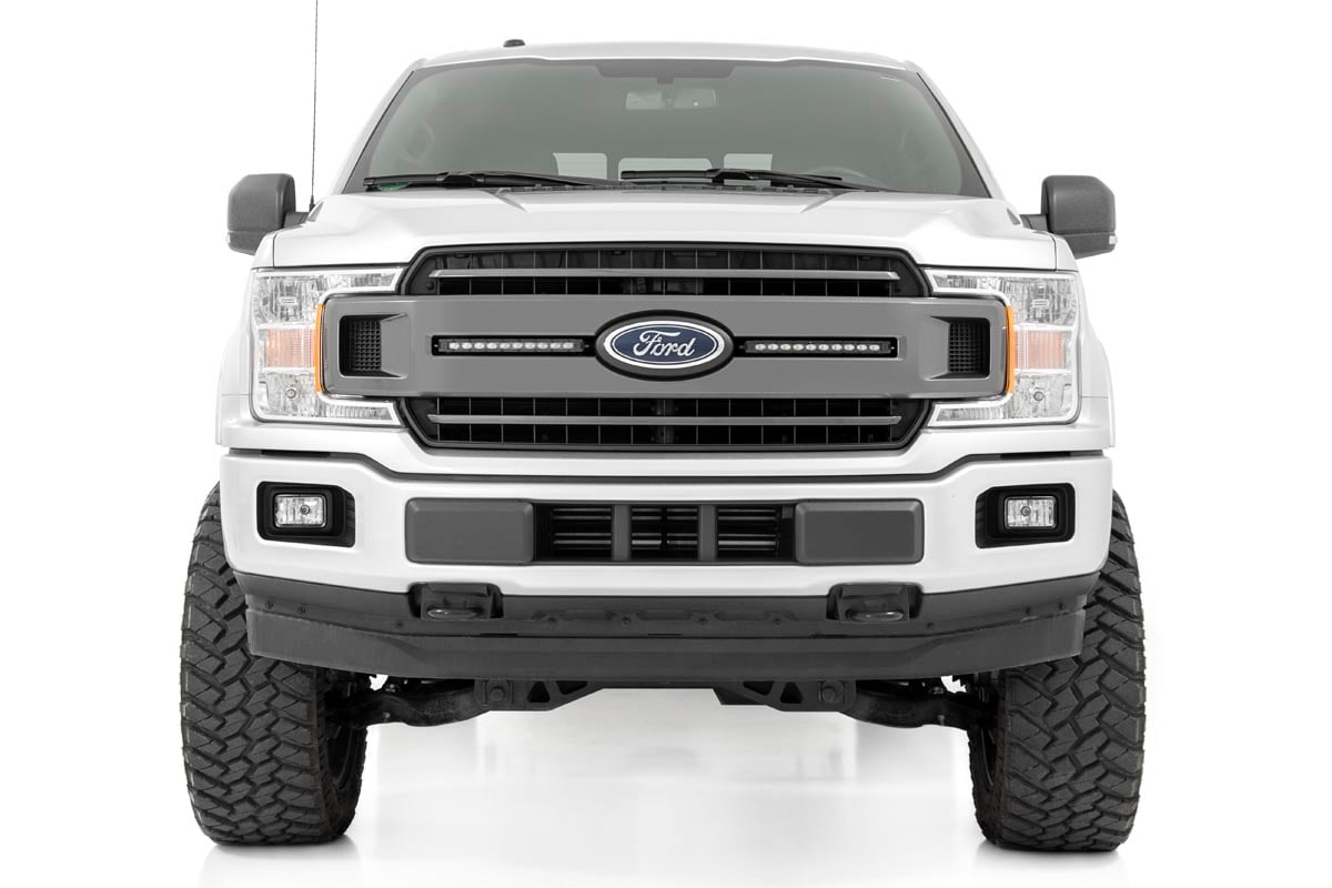 LED Light Kit Grille Mount 10 Inch Black Slimline Pair Ford F-150 (18-20) Rough Country