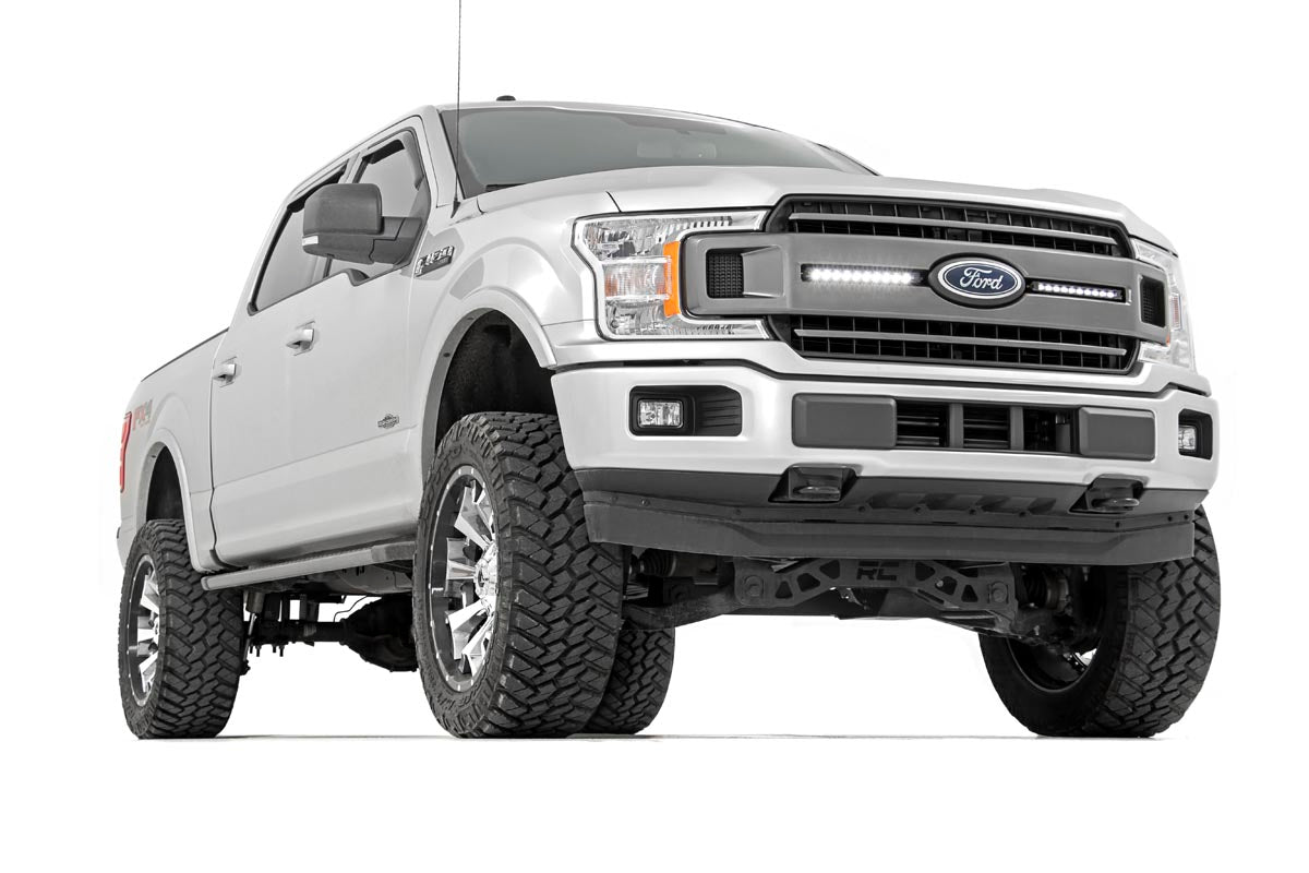 LED Light Kit Grille Mount 10 Inch Chrome Slimline Pair Ford F-150 (18-20) Rough Country