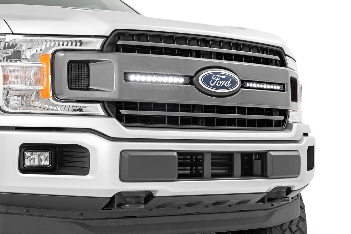 LED Light Kit Grille Mount 10 Inch Chrome Slimline Pair Ford F-150 (18-20) Rough Country