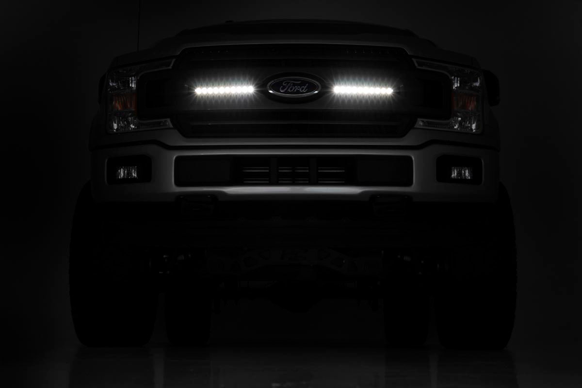 LED Light Kit Grille Mount 10 Inch Chrome Slimline Pair Ford F-150 (18-20) Rough Country