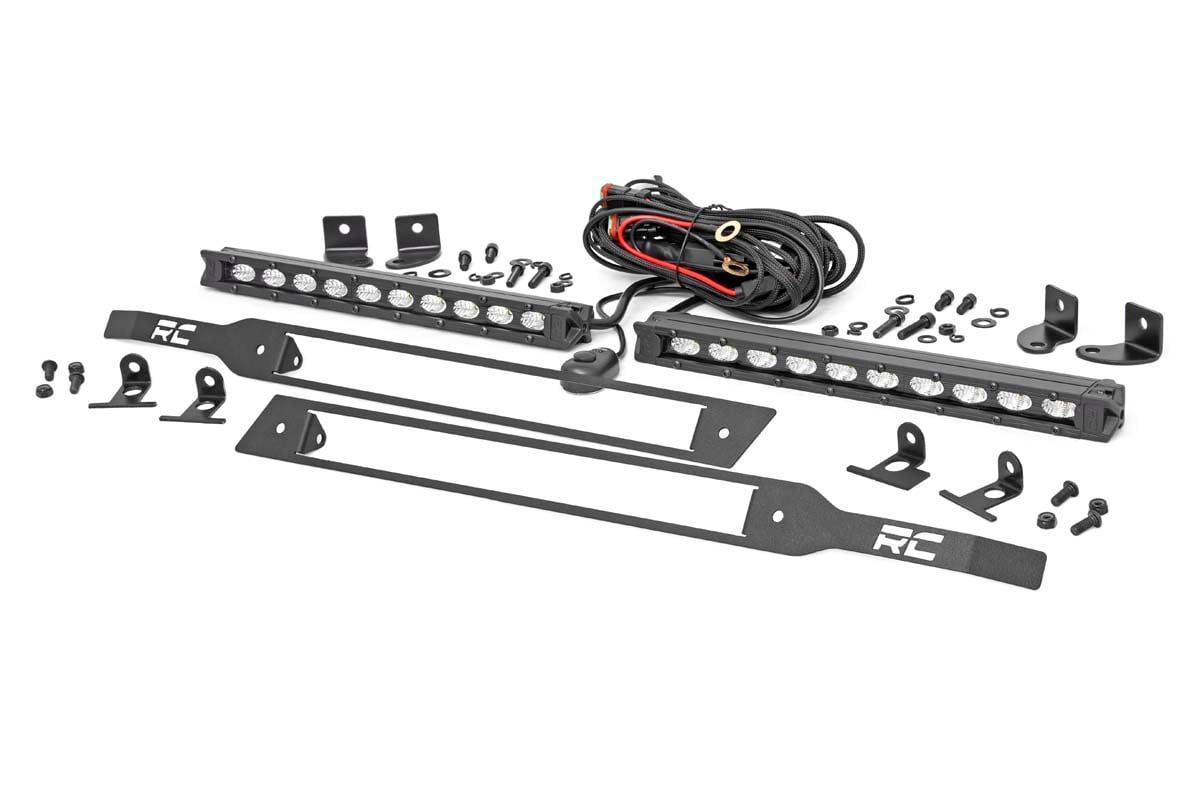 LED Light Kit Grille Mount 10 Inch Black Slimline Pair Chevy Silverado 1500 (19-22) Rough Country