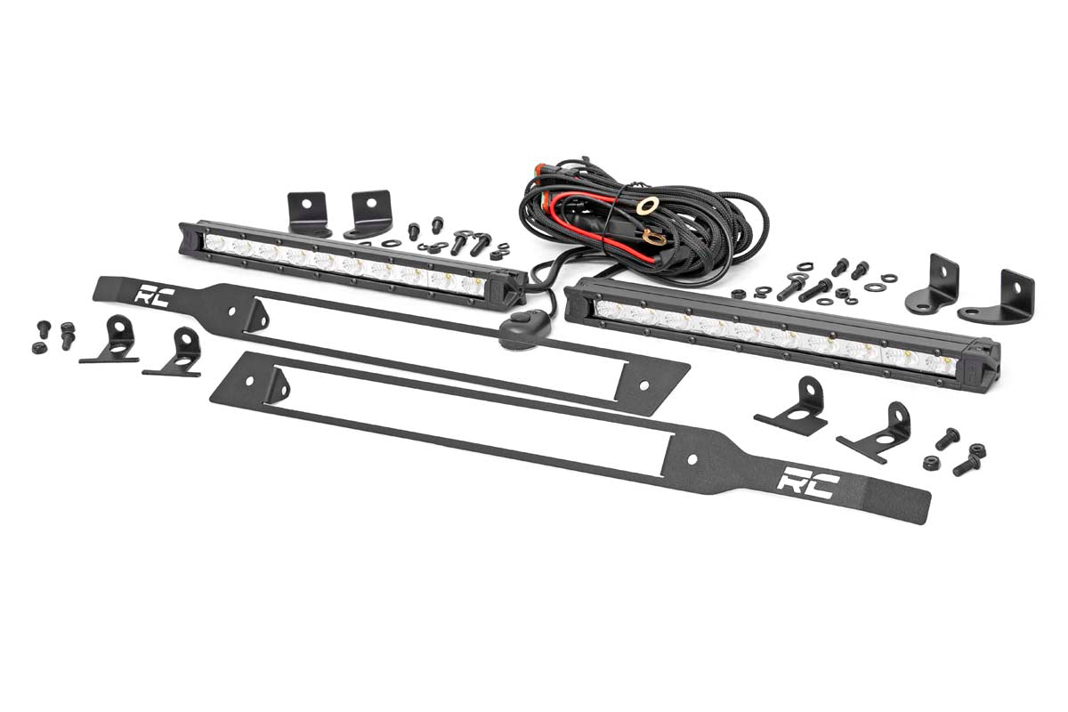 LED Light Kit Grille Mount 10 Inch Chrome Slimline Pair Chevy Silverado 1500 (19-22) Rough Country